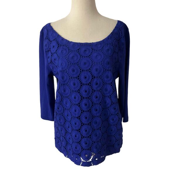 J. Crew Blue Embroidered Silk Trim Back Tie Shirt Women Size Medium | 17-26 - Picture 1 of 7